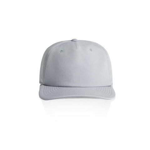 A light grey cap with a flat brim and an embroidered logo on the front.