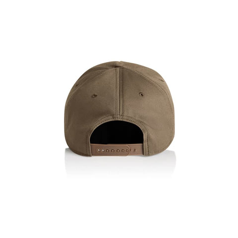 A brown cap with a snapback closure, featuring a plain design and no visible logos on the back.
